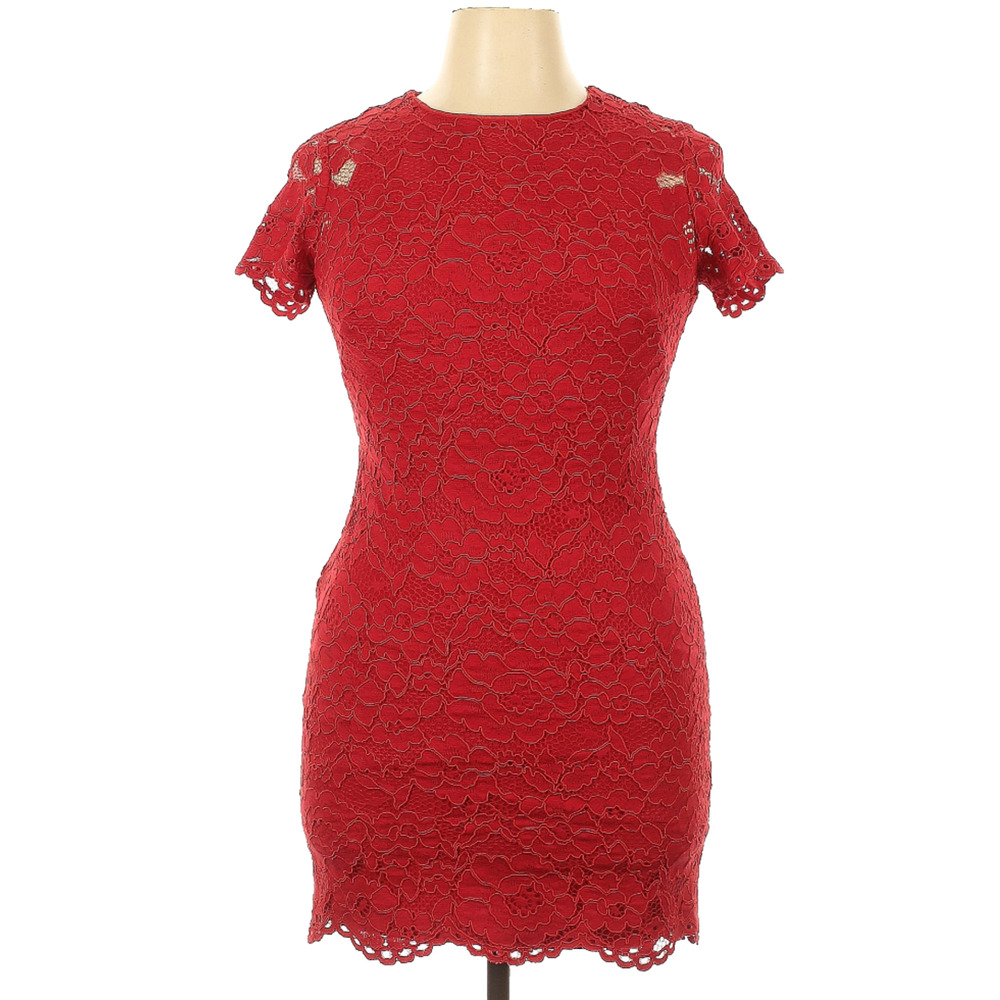 Lauren Ralph Lauren Red Cocktail Dress Floral Lace Preppy Black Label Sz L